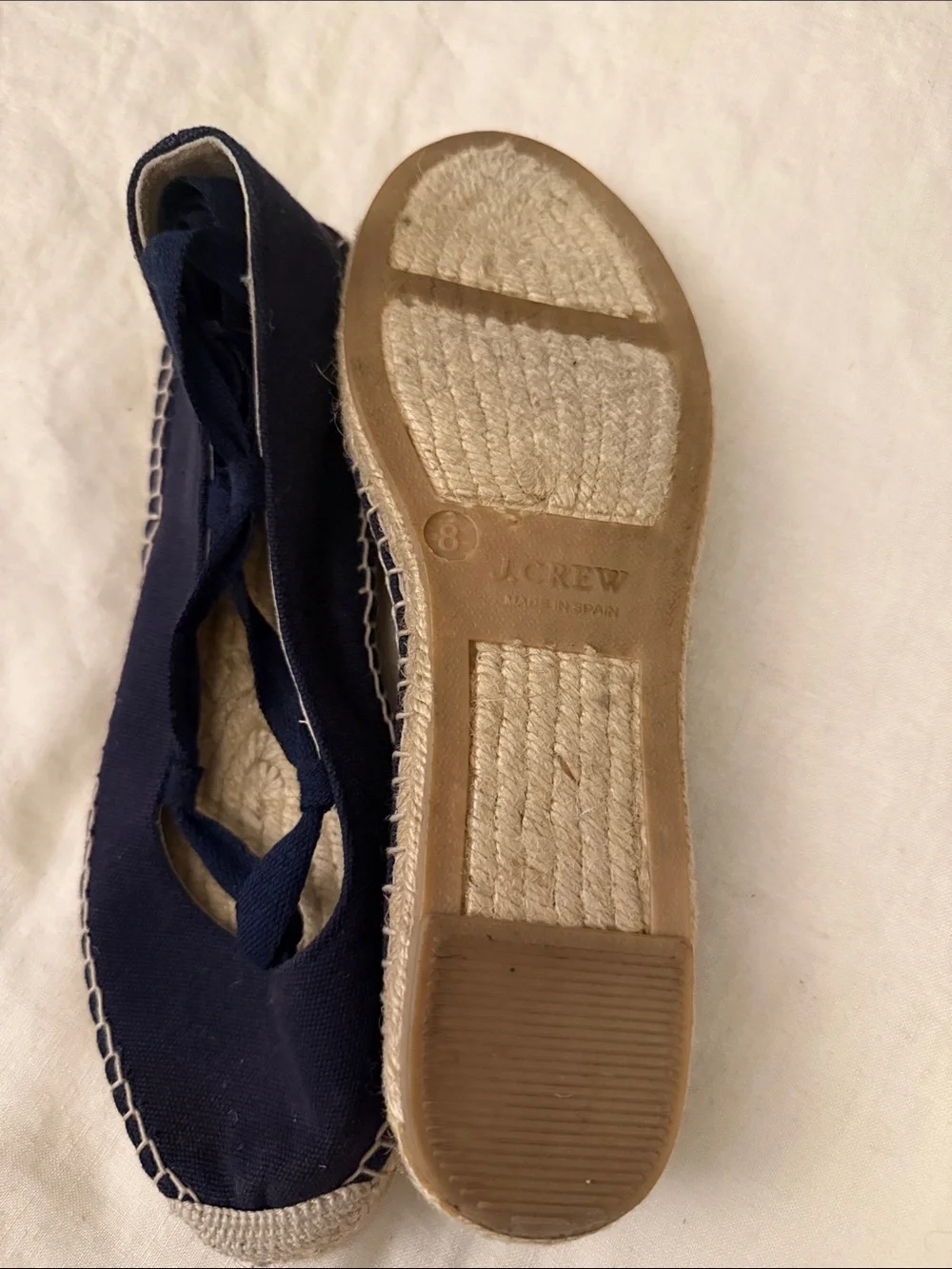 Women's Navy Canvas Espadrille Ballet Flats with Lace Tie